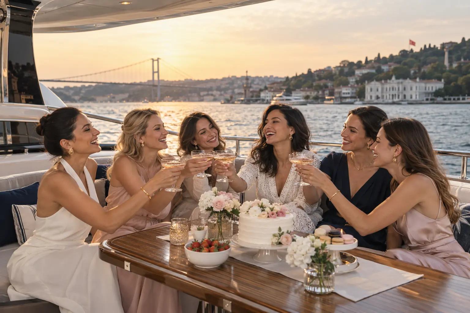 İstanbul Boğazı’nda özel yatta bekarlığa veda kutlaması yapan arkadaş grubu