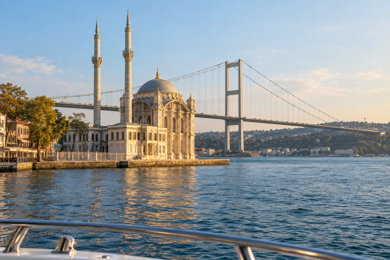Özel yattan Ortaköy Camii ve 15 Temmuz Şehitler Köprüsü görünümü