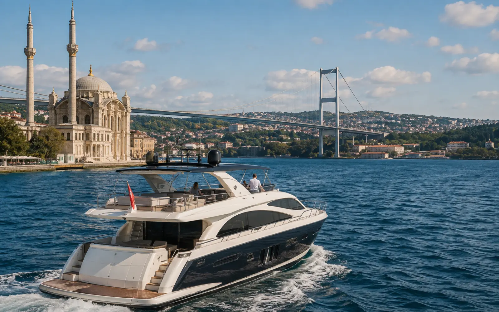 Ortaköy Camii ve Boğaz Köprüsü önünde ilerleyen özel yat